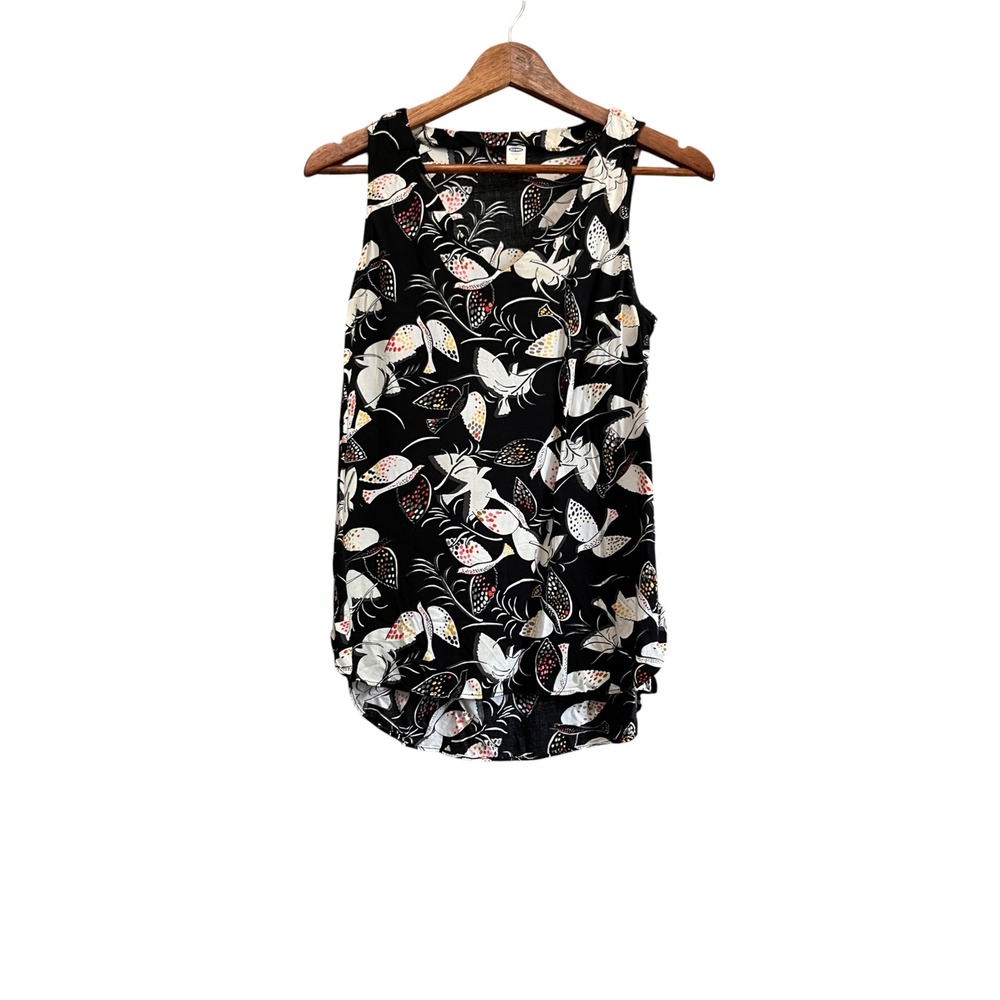 Old Navy Sleeveless Blouse Women Size M Black Excellent Bird Print V-Neck Top